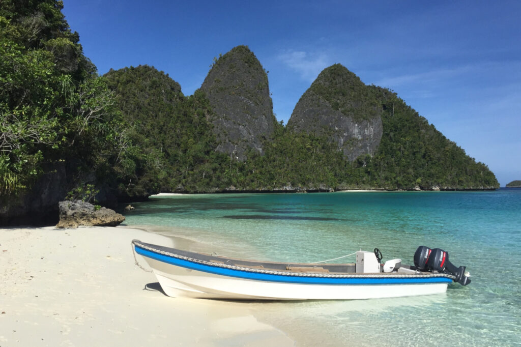 Coralia-Liveaboard-Tender-at-Wayag-beach